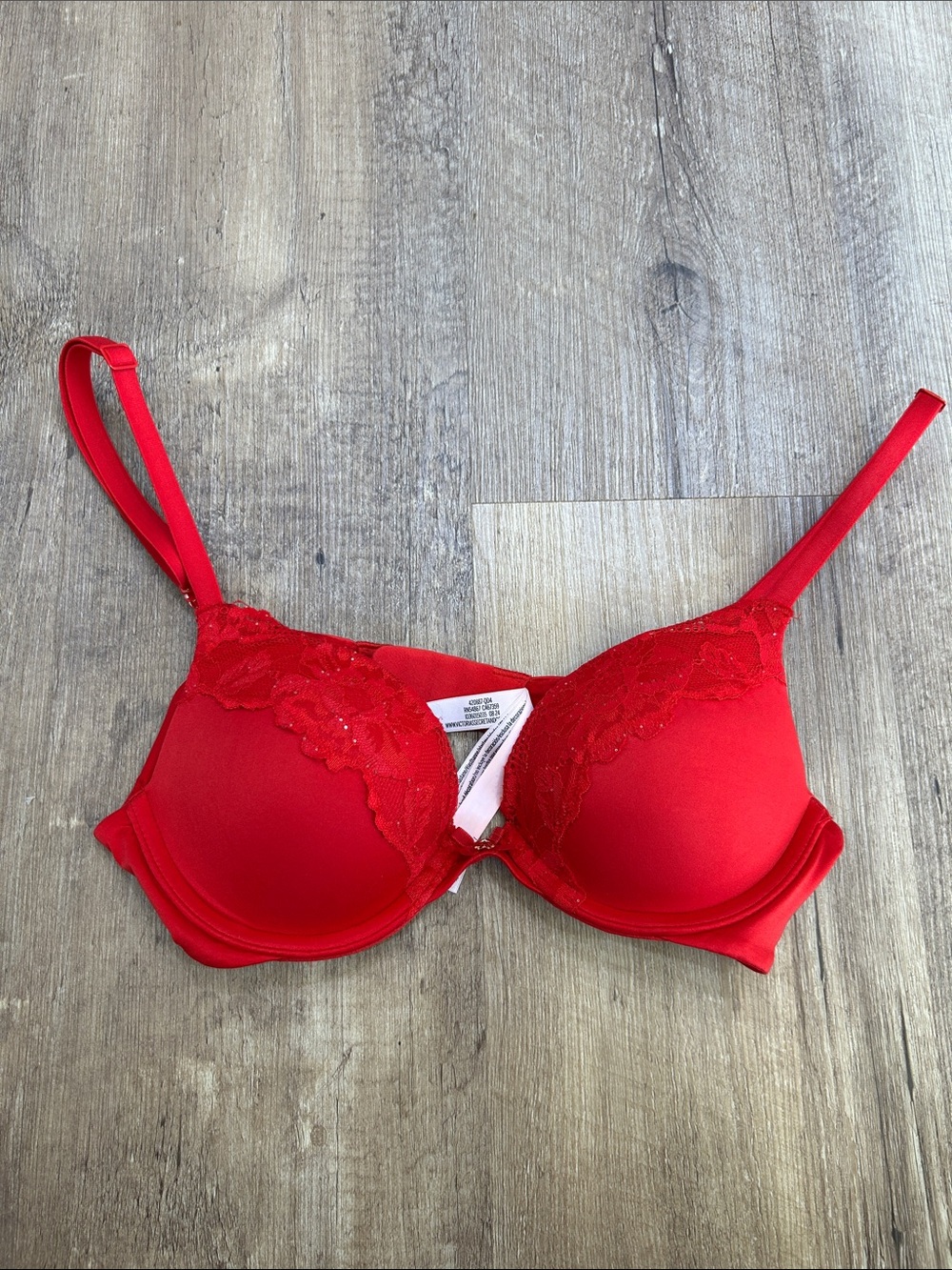 Victoria's Secret Red Lace-Trim Push-Up Bra